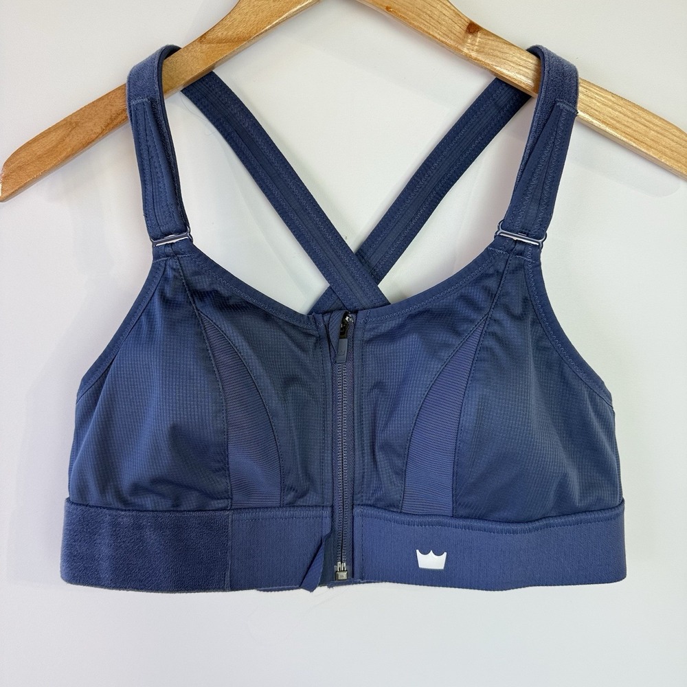 SHEFIT Ultimate Sports Bra Navy Front Zip Adjustable Straps High Impact Sz M $74 - Picture 2 of 6